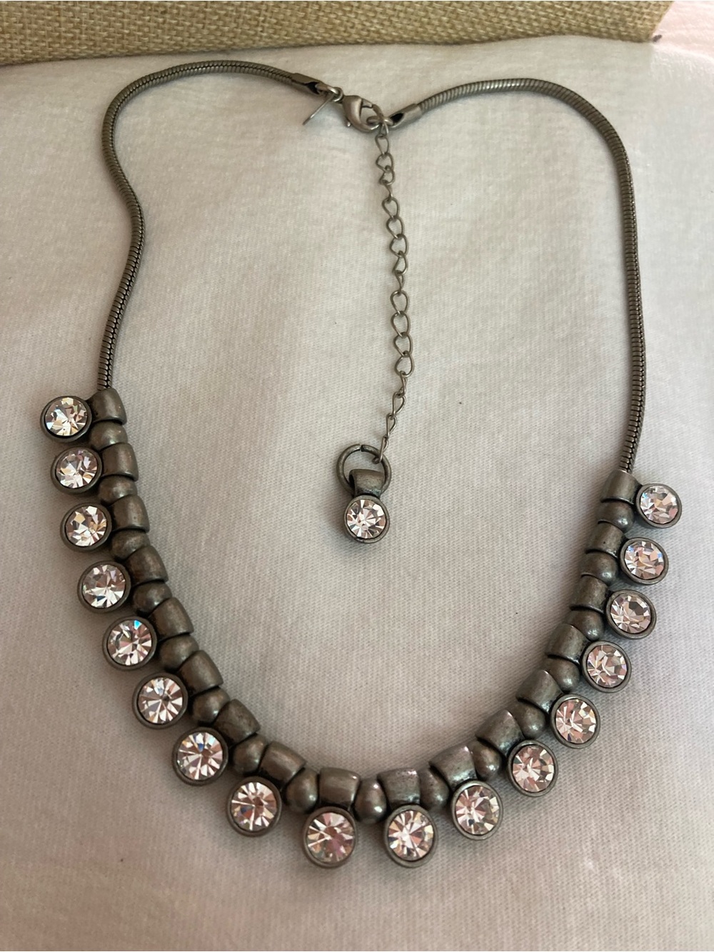 Lia Sophia Antiqued Silver Tone Necklace with Clear Stones